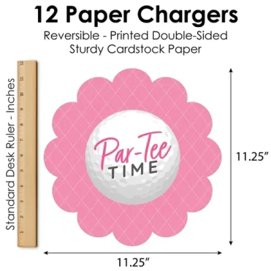 Big Dot of Happiness Golf Girl - Pink Birthday Party or Baby Shower Round Table Decorations - Paper Chargers - Place Setting For 12 image {6}