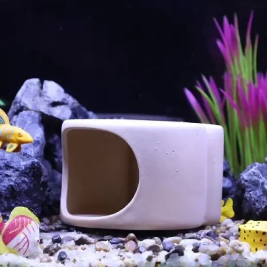 Unique Bargains Ceramic Aquarium Hideaway Rock Cave Fish Tank Decoration Beige Yellow 4.9"x4.29"x3.39" image {2}