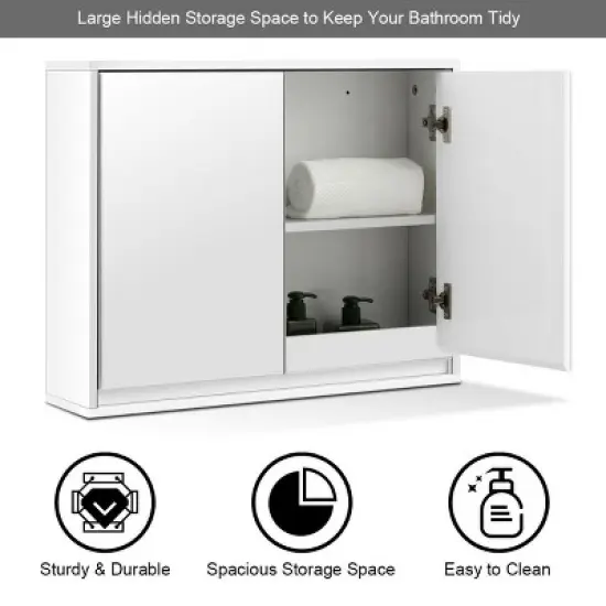 Costway Wall Mounted Bathroom Medicine Cabinet Storage Cabinet Double Mirror Door Organizer Shelf White image {6}