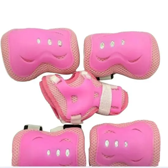 Unique Bargains Cycling Roller Skating Plastic Wrist Elbow Knee Support Brace 6 in 1 Set Protective Pads Pink White 4.9" x 3.9" image {4}