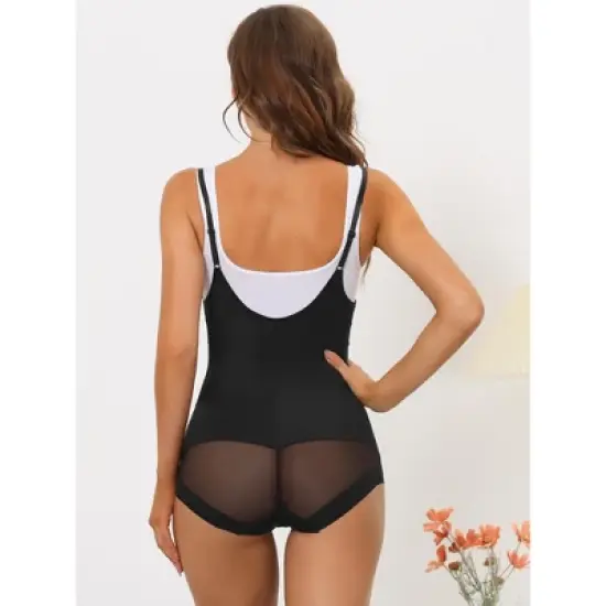 Allegra K Women's Mesh Tummy Control Slimming Sculpting Adjustable Straps Open Bust Full Leotard image {1}