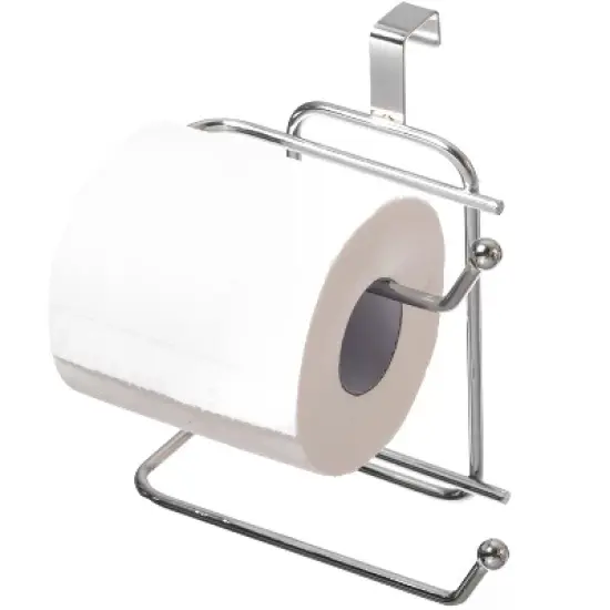 Basicwise Chrome Toilet Tissue Paper Roll Holder Dispenser, Over The Tank Two Slot Tissue Organizer image {5}