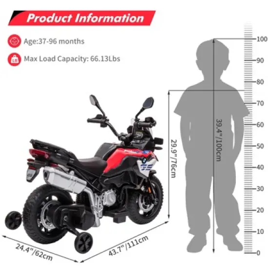 12V Kids Ride On Motorcycle, Licensed BMW,Police Motorbike w/ High/Low 2 Speed,Built-In Music,USB,Warning Lights,Spring Suspension,Training Wheels image {2}