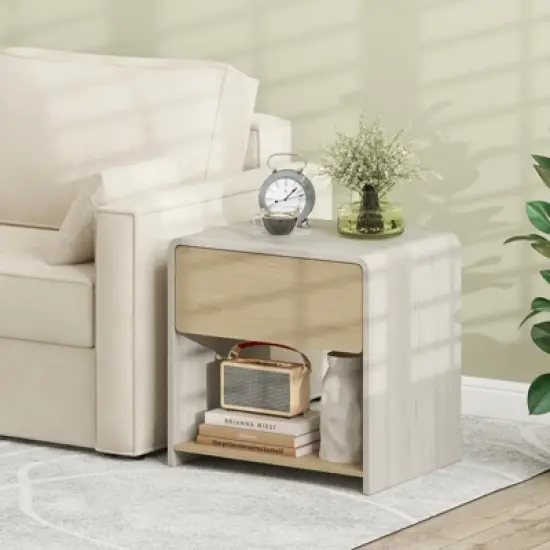 Tangkula 2 PCS Modern Style Nightstand 2-Tier Sofa Side Bedside Table w/ Drawer & Open Shelf image {3}