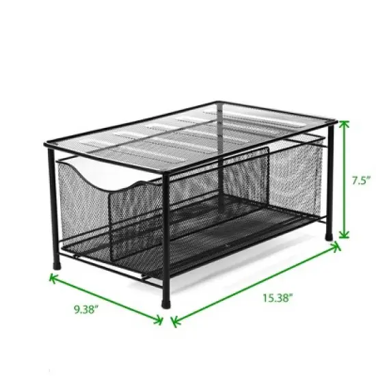 Mind Reader Storage Basket and Organizer [METAL MESH] 3-Compartment Pull-out / Sliding Organizing Drawer, Under the Sink Kitchen and Bathroom Shelf Cabinet (BLACK) image {11}