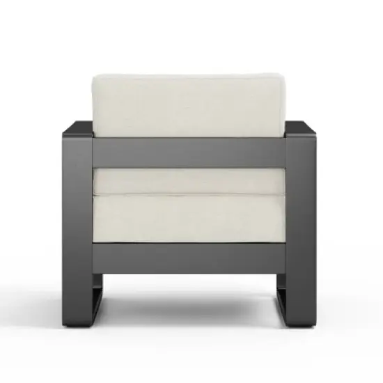 Outdoor Club Chair with Aluminum Frame and Beige Cushions, Modern Lounge Seating for Patio or Balcony-Maison Boucle image {6}