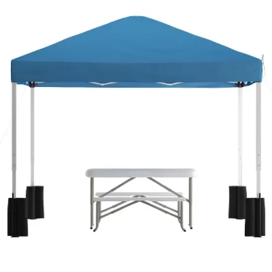 Emma and Oliver Portable Tailgate and Camping Set with Pop Up Event Canopy Tent with Wheeled Case and Folding Table with Benches Set image {10}