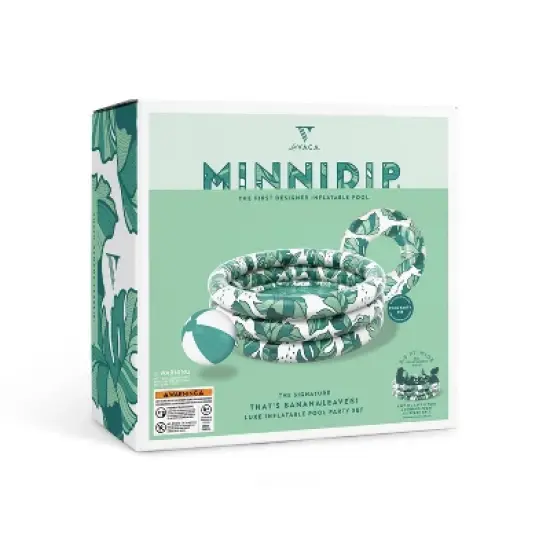 MINNIDIP Bundle Pool Beach Ball Ring Float 125 gal Round Kiddie Pool - Banana Leaves: Inflatable Kids Pool, PVC Material, Age 6+ image {1}