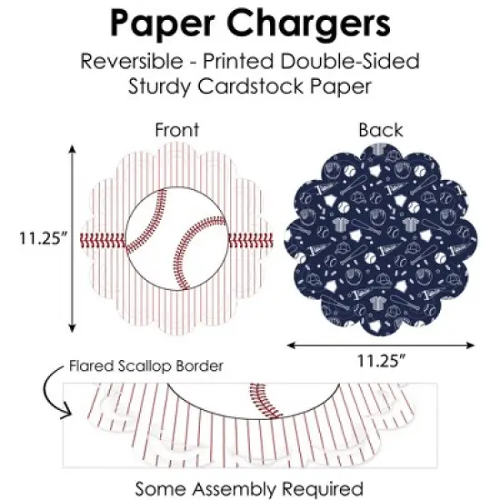 Big Dot of Happiness Batter Up - Baseball - Baby Shower or Birthday Party Paper Charger & Table Decorations Chargerific Kit for 8 image {3}