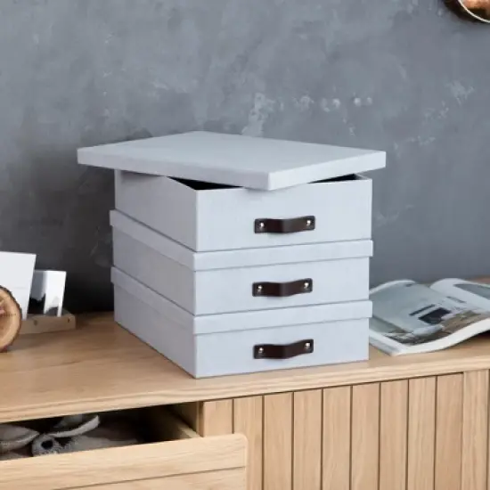 Bigso Oskar Document Letter Box with Lid and Leather Handle &ndash; Canvas Fiberboard File Organizer, 3.3" x 10.2" x 13.8" image {9}