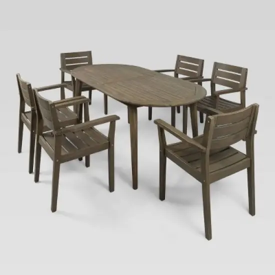 Christopher Knight Home 7pc Stamford Acacia Patio Dining Set Gray image {1}