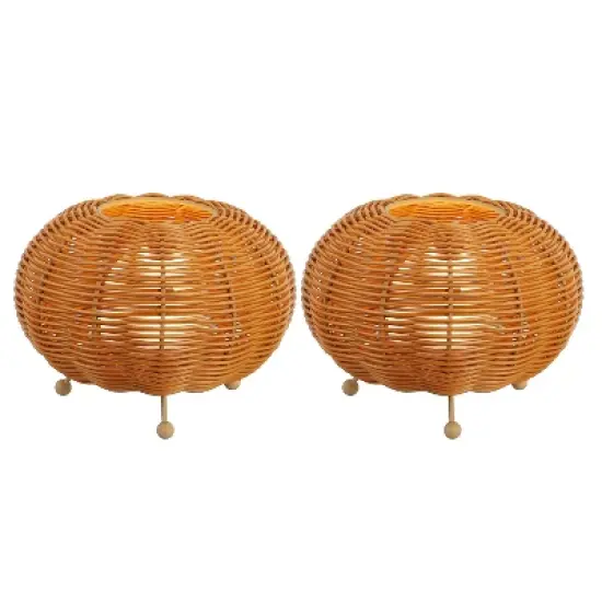 JONATHAN Y Kairi Modern Bohemian Indoor/Outdoor Faux Rattan Lantern Rechargeable/Cordless Dimmable Integrated LED Table Lamp image {8}