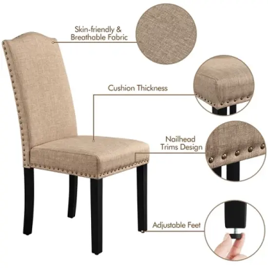 Yaheetech Set of 2 Fabric Upholstered Classic Tall Back Dining Chair image {3}