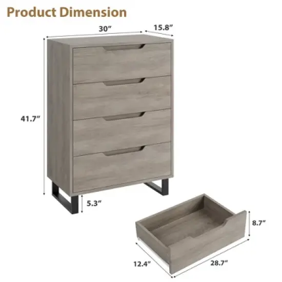 Garvee 4 Dresser for Bedroom, 41.7" Tall Dresser, Freestanding Vertical Drawer Cabinet with Storage, Wooden Closet Storage Chest for Bedroom image {2}