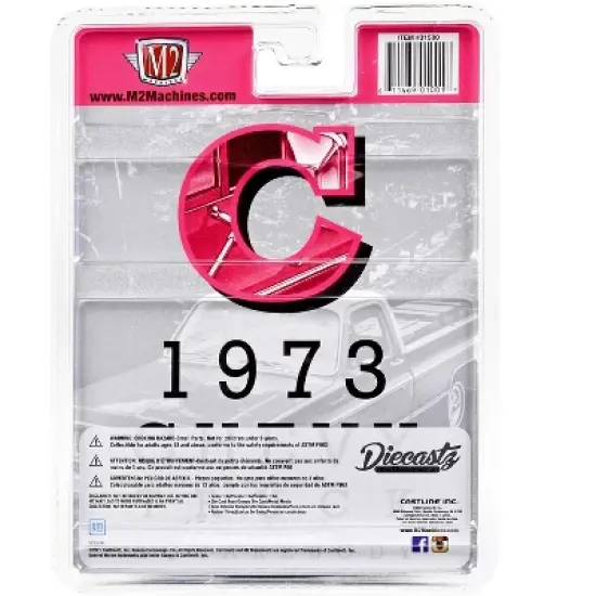 1973 Chevrolet Cheyenne 10 Truck w/Camper Shell "C" Bright Pink w/White Top & Stripes 1/64 Diecast Model Car by M2 Machines image {2}