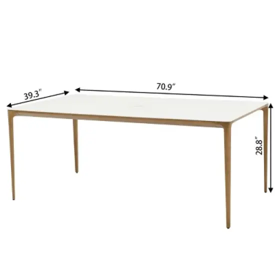 Minimalist Rectilinear Patio Group Engineered Wood Table + Architectural Frame Chairs w/ GridWeave Backrests image {3}