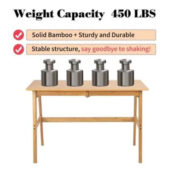 Itopfox Modern Bamboo Computer Desk with 2 Drawers, Home Office Study Table, Simple Makeup Workstation for Gaming, Dressing, and Working image {6}