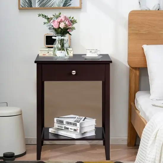 Costway Nightstand End Table Storage Display Bedroom Furniture Drawer Shelf Beside White\Brown\Grey image {6}