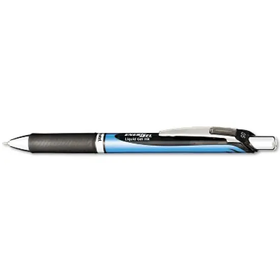 Pentel EnerGel RTX Retractable Liquid Gel Pen .5mm Silver/Black Barrel Black Ink BLN75A image {1}