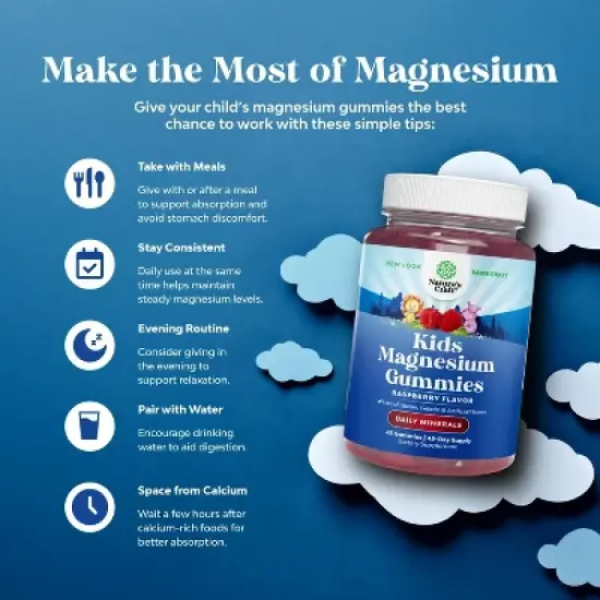 Kids Magnesium Gummies, Calm Relaxing Mag Citrate Supplement, Nerve Health, Muscles & Heart Support, Nature's Craft, Raspberry Flavor, 45 or 90ct image {2}