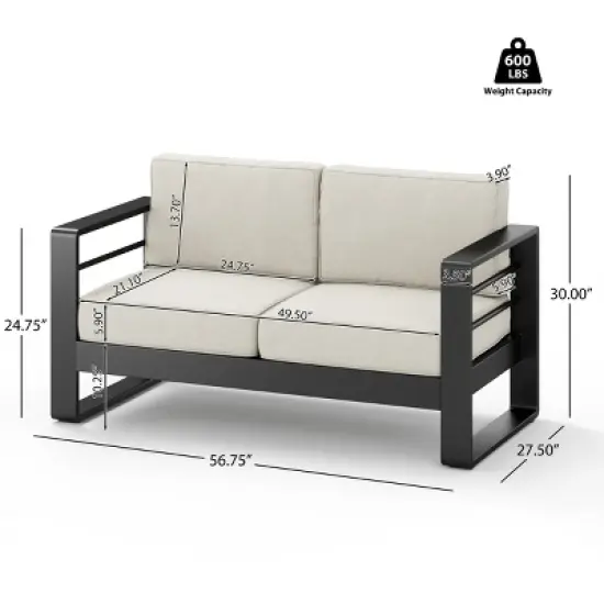 Patio Aluminum Loveseat with Cushions,Modern Outdoor Loveseat Sofa for Garden or Deck,Rust Resistant Armrest Loveseat-Cuddlewood image {3}