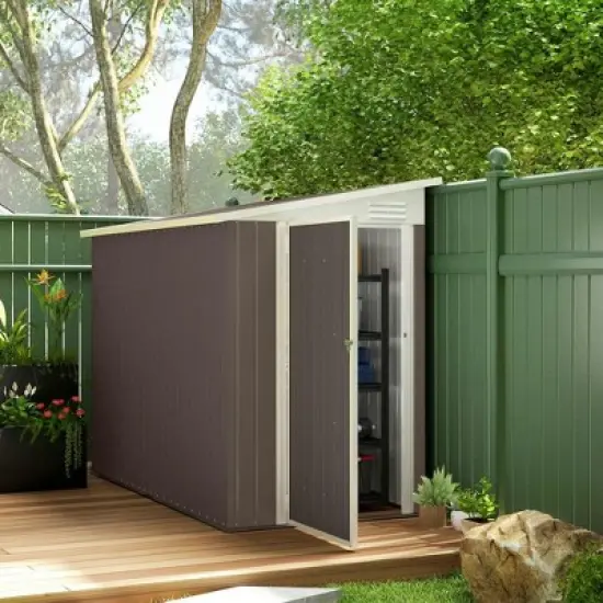 Resenkos Storage Garden Shed,Garden Sheds,4' x 7.7' Lean to Garden Storage Shed, Outdoor Metal Tool House with Lockable Door Vents Brown image {5}