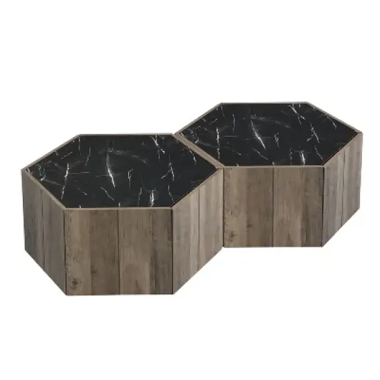 Christopher Knight Home Nirae Rustic Hexagonal Coffee Table with Drawers image {4}