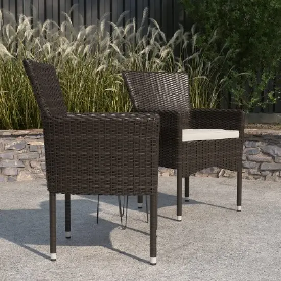 Merrick Lane Patio Chairs with Fade and Weather Resistant Wicker Wrapped Powder Coated Steel Frames & Cushions-Set of 2 image {3}