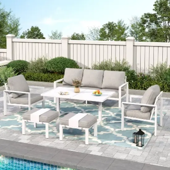 Captiva Designs 6pc Modern Aluminum Outdoor Patio Conversation Set with Coffee Table image {1}