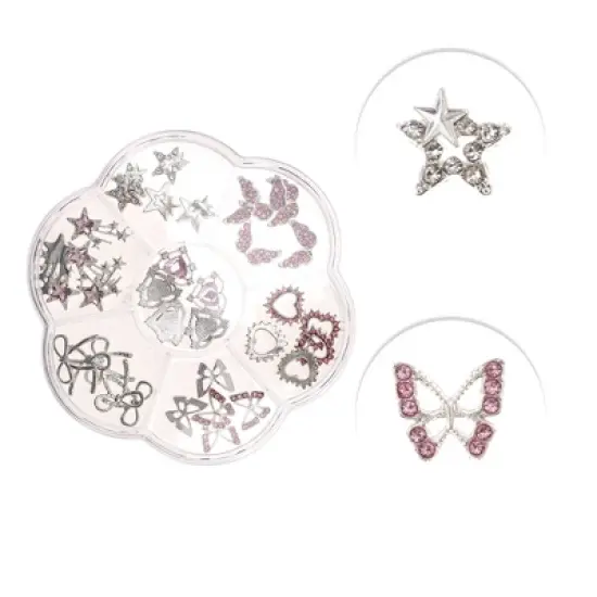 Unique Bargains 7 Grids Rhinestone Nail Supplies Pink 1 Set image {2}