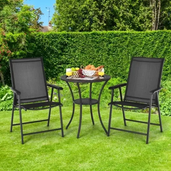Costway 2PCS Patio Folding Dining Chairs Portable Camping Armrest Garden Black/Grey image {1}