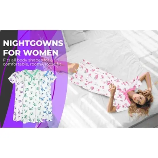 JEFFRICO Womens Nightgowns Short Sleeve Sleepwear Soft Pajama Dress Nightshirts image {1}