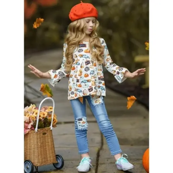 Girls Get Pumped Patched Jeans Set - Mia Belle Girls image {2}