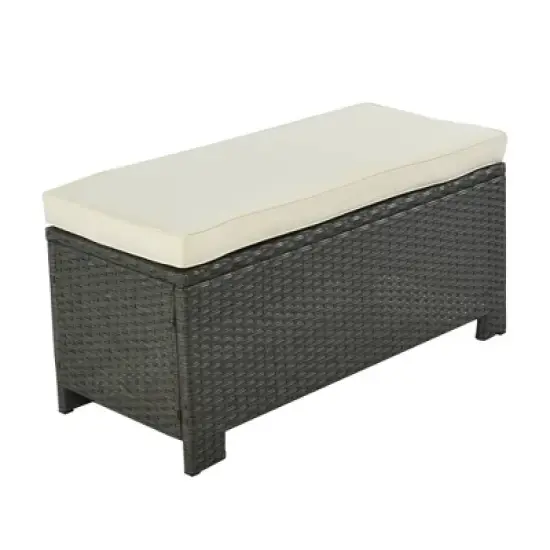 6pc Outdoor Wicker Set with Loveseats, Sofa, Chair, Coffee Table & Bench - Beige - GODEER image {15}