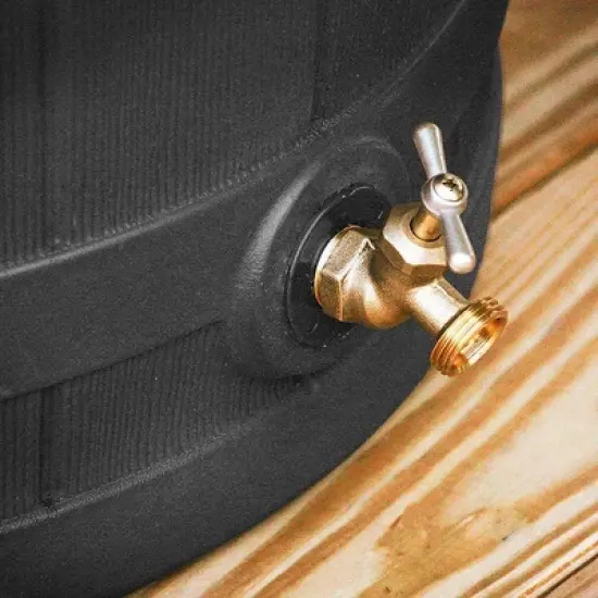 Good Ideas Rain Wizard 50 Gallon Plastic Outdoor Rain Barrel Water Storage Collector with Brass Spigot and Flat Back Design, Black image {5}