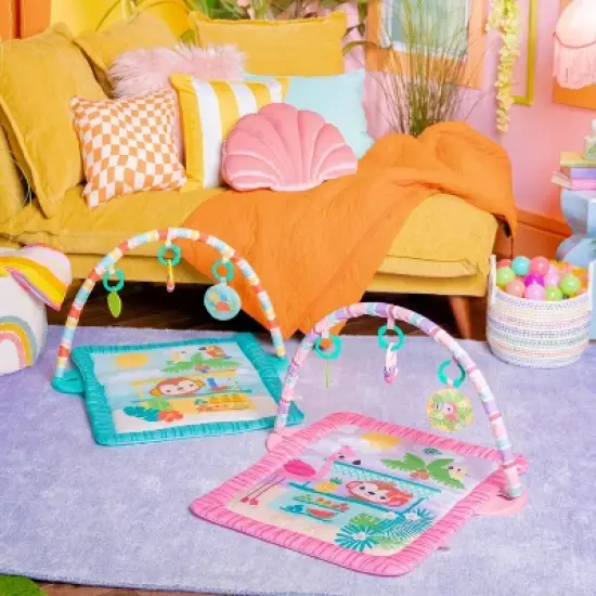 Bright Starts Pink Palms Tiki Toy Bar Baby Activity Gym and Tummy Time Mat Newborn to 3 Years image {6}