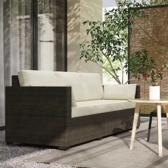 Outsunny Wicker Patio Couch, PE Rattan 3-Seat Sofa, Outdoor Furniture with Deep Seating, Cushions, Steel Frame image {2}