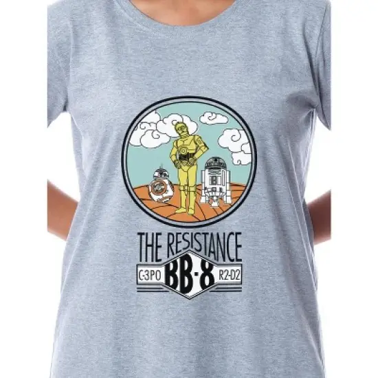 Star Wars Womens' R2-D2 C-3PO BB-8 Resistance Nightgown Sleep Pajama Shirt Grey image {1}