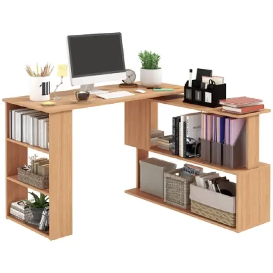 HOMCOM 360&deg; Rotating Home Office Desk L Shaped Corner Computer Desk with Storage Shelves, Writing Table Workstation image {8}