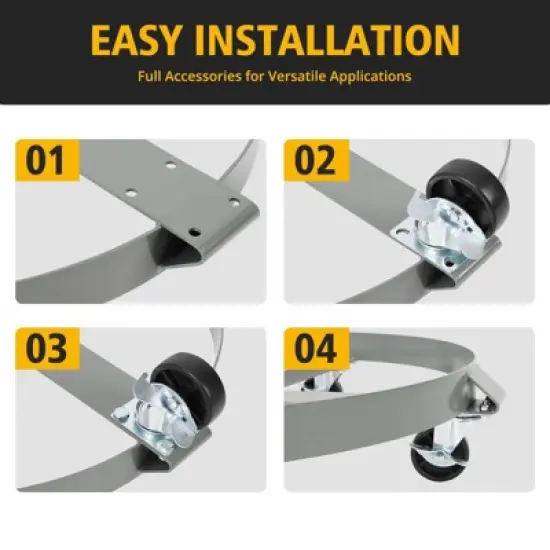 Drum Dolly Barrel Cart Set of 2 - Heavy Duty 1000lb Capacity w/ Dual Brakes & Cross Braces, 55-Gallon Metal Roller for Garbage Can, Silver image {3}