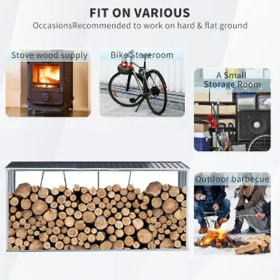 Firewood Rack with Sloping Roof Weather-Resistant Firewood Storage Shed Galvanized Steel Log Holder Outdoor Storage Shed Open Woodshed image {4}
