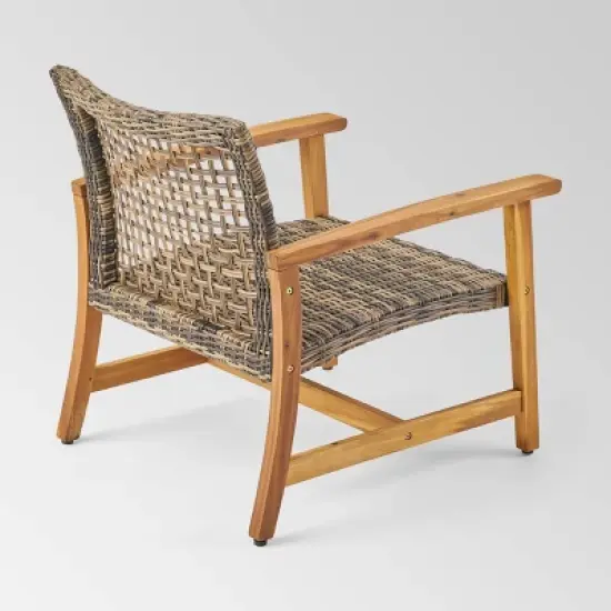 Augusta 5pc Wood & Wicker Chat Set with Fire Pit - Natural/Gray/Light Gray - Christopher Knight Home image {2}