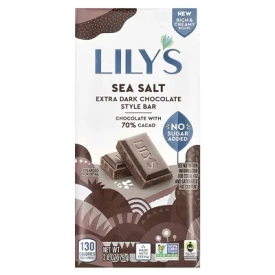 Lily's Sweets, Extra Dark Chocolate Style Bar, Sea Salt, 70% Cacao, 2.8 oz image {6}