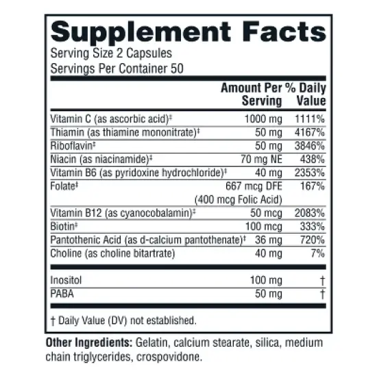 Twinlab Stress B-Complex Caps - Energy Support Supplement with Vitamin B12 and B6 - 100 Capsules (Pack of 2) image {1}