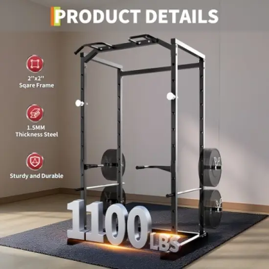 Power Cage Squat Rack with 1100LB Capacity, Adjustable Safety Bars, Pull-Up Bar Included, Heavy Duty Strength Training Power Rack for Home Workouts image {4}