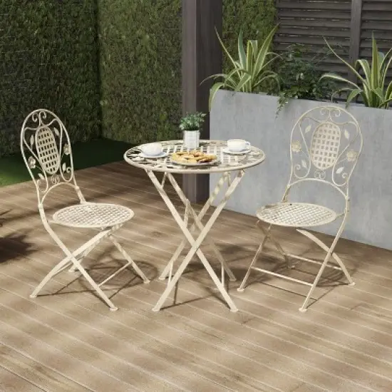 Hastings Home Folding Bistro Table and Chairs - 3pcs, White image {1}