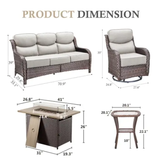 Belord Patio Furniture Set with 6-INCH Extra Thick Cushion, 5 Pieces Outdoor Patio Furniture Set with Swivel Chairs, Sofa Couch, and Firepit Table image {12}