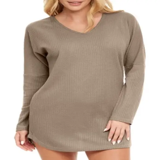 Women's Soft Ribbed Waffle Rib Knit Night Shirt, Oversized Sweater Top Sleep Shirt, Pajamas image {9}
