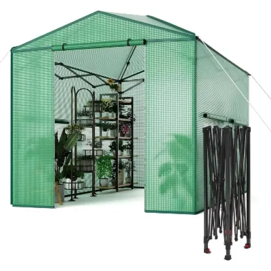 Portable Greenhouse, Outdoor Walk In Green House with Ventilated Mesh Windows and Roll-Up Zippered Doors, Reinforced Metal Frame image {9}