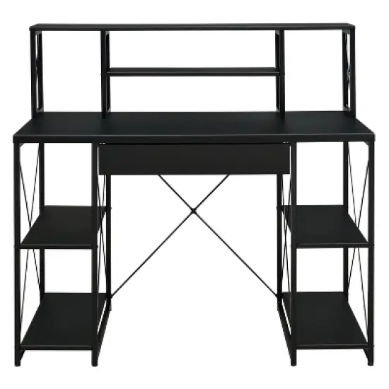 PAGED Gaming Desk with Metal Sled Base, Modern Home Office Desk with Open Shelves for Living Room image {1}